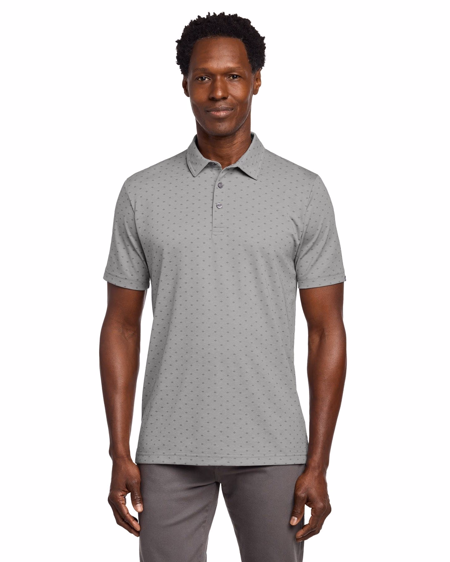 Custom TravisMathew Oceanside Geo Polo TM1MY403 - Quiet Shade Grey Heather/ Dark Grey - 1