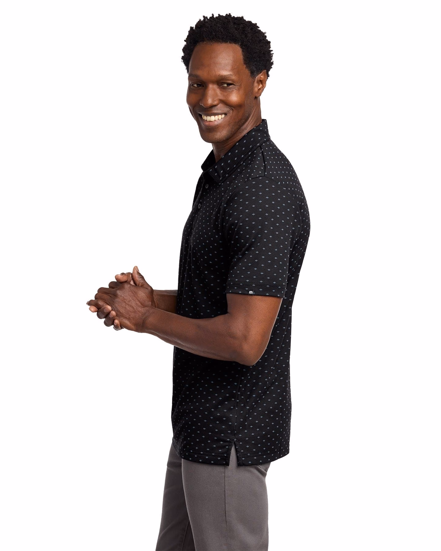 Custom TravisMathew Oceanside Geo Polo, Black/ Aegean Blue