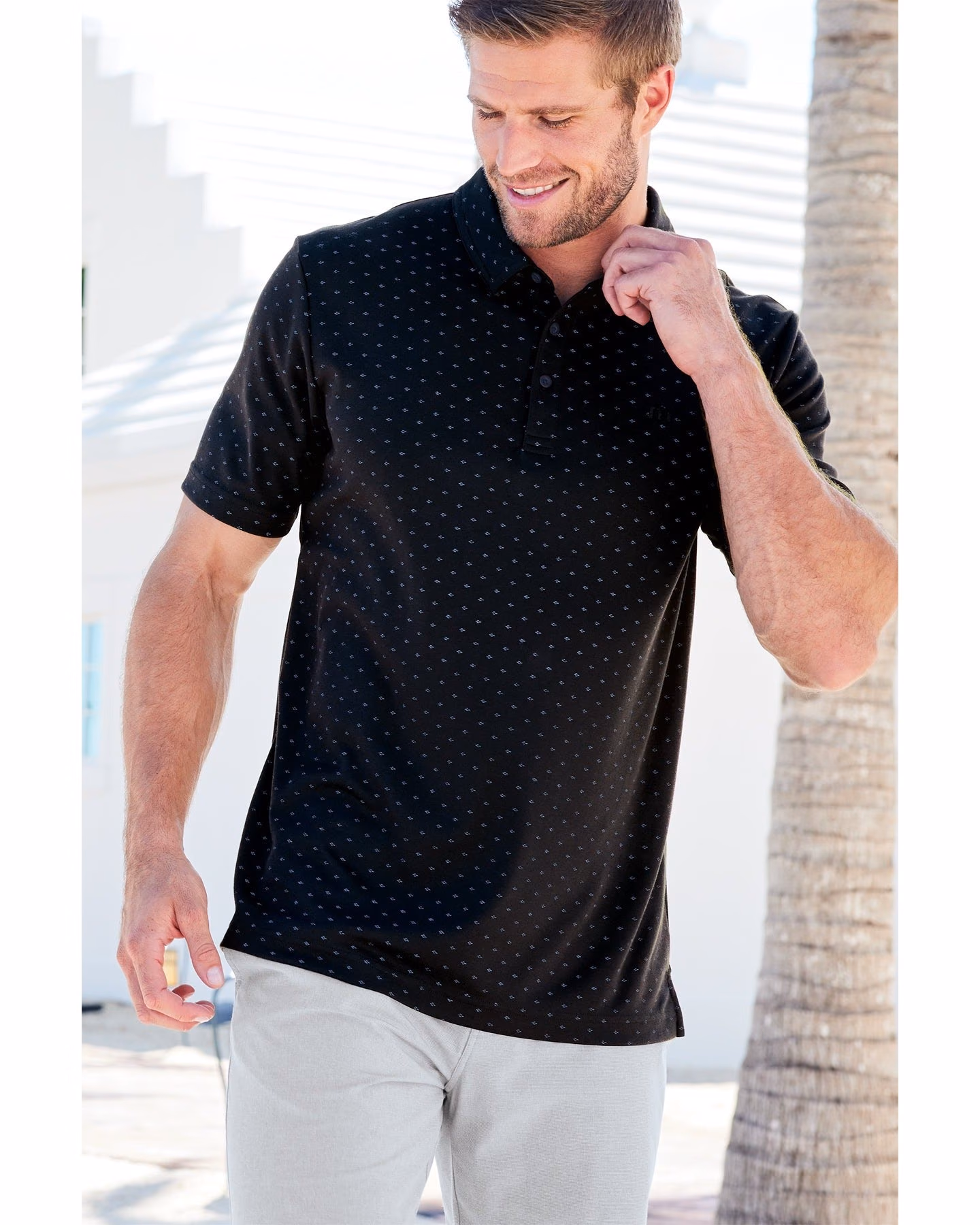 Custom TravisMathew Oceanside Geo Polo, Black/ Aegean Blue