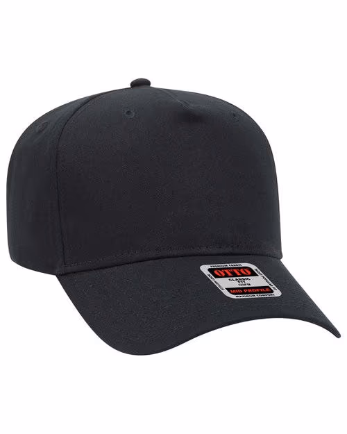 Custom OTTO CAP® 5-Panel Mid Profile Baseball Cap, Black, front view