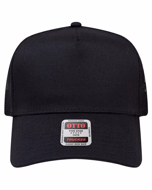 Custom OTTO CAP® 5-Panel Mid Profile Mesh Back Trucker Hat, Black