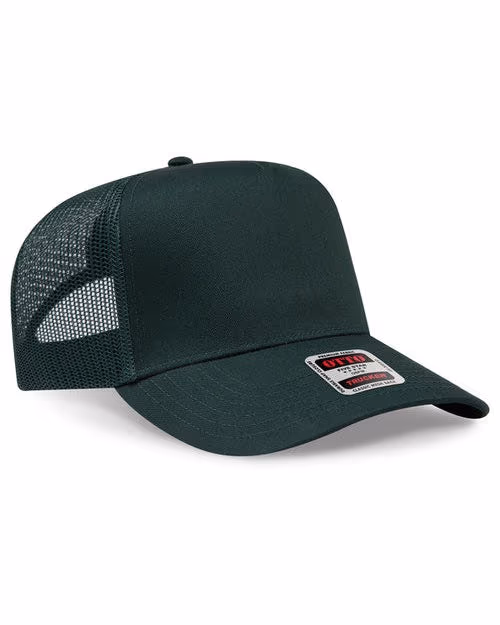Custom OTTO CAP® 5-Panel Mid Profile Mesh Back Trucker Hat, Black