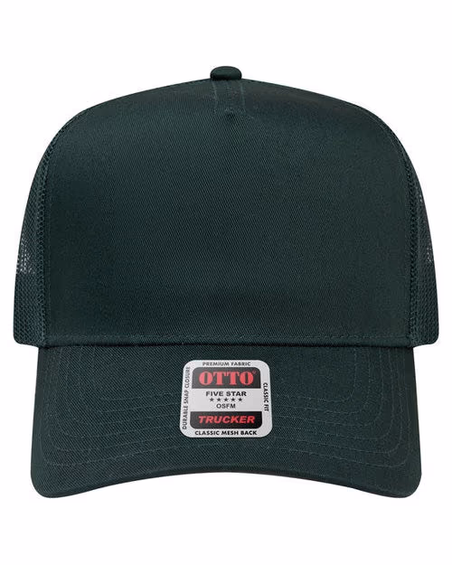Custom OTTO CAP® 5-Panel Mid Profile Mesh Back Trucker Hat, Black