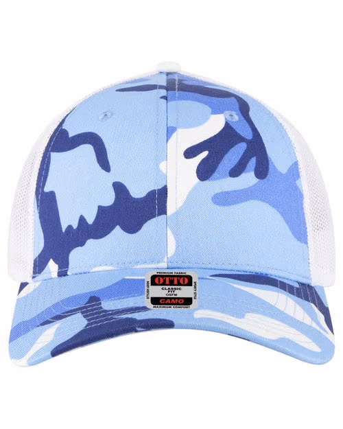 Custom OTTO CAP® Camouflage 6-Panel Low Profile Mesh Back Trucker Hat, Aqua-LakeBlue-White-Camo