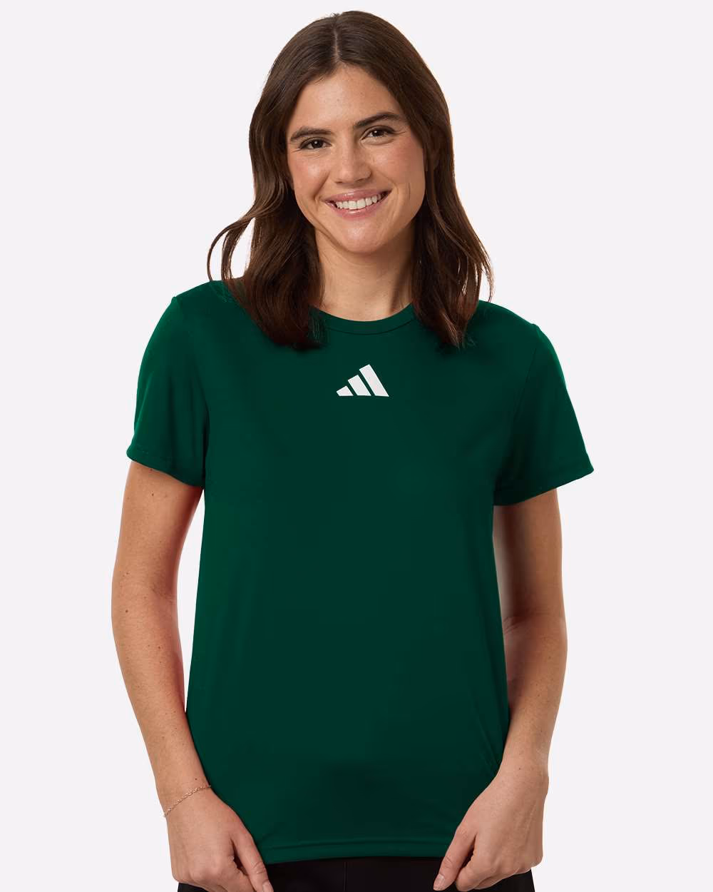 Custom Dark Green/ White - Adidas Women's Pregame T-Shirt - Model Front