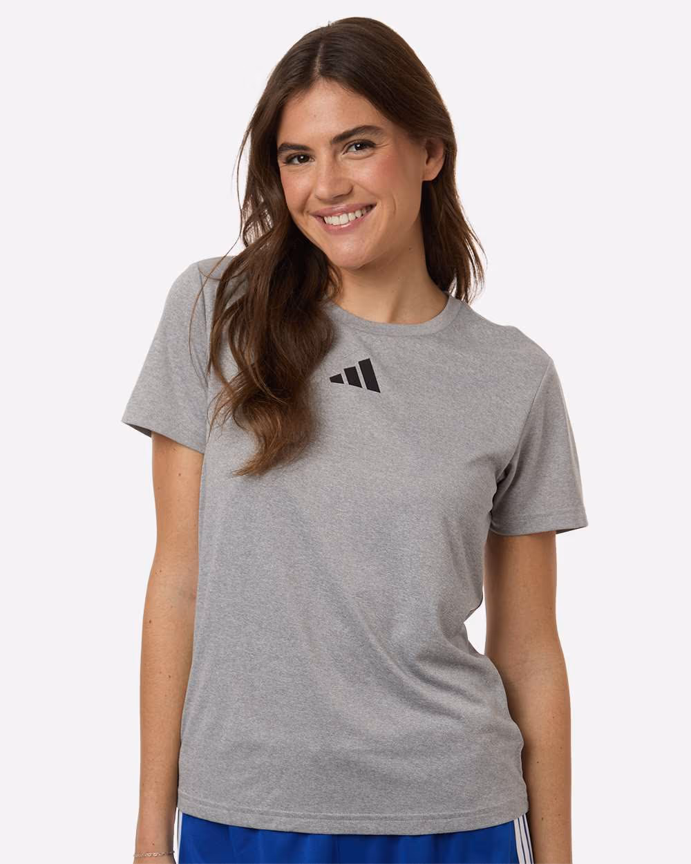Custom Medium Grey Heather/ Black - Adidas Women's Pregame T-Shirt - Model Front