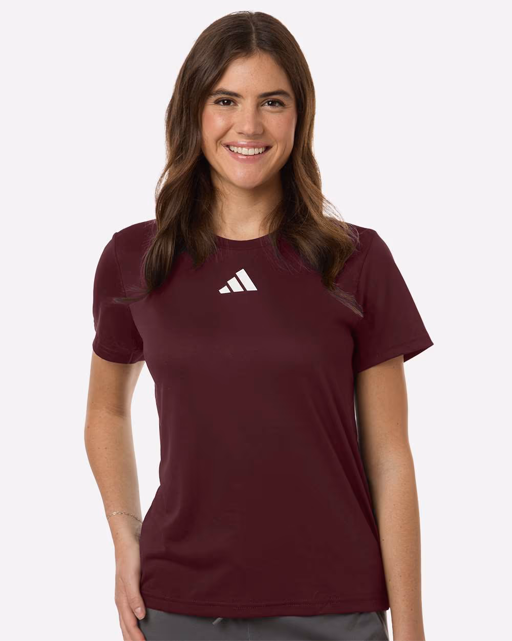 Custom Team Maroon/ White - Adidas Women's Pregame T-Shirt - Model Front