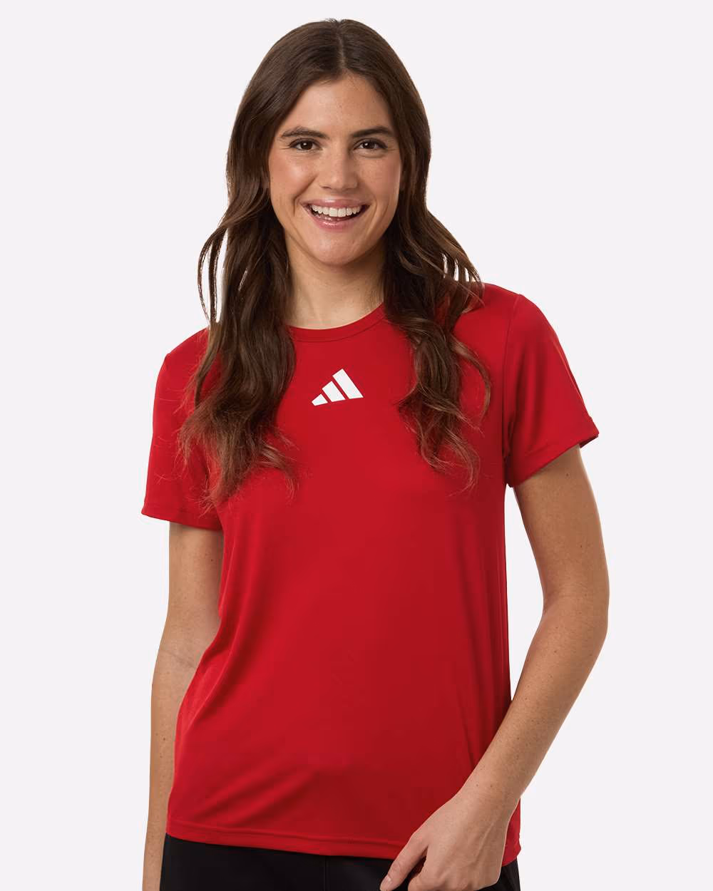 Team Power Red/ White - Adidas Women's Pregame T-Shirt - Model Front