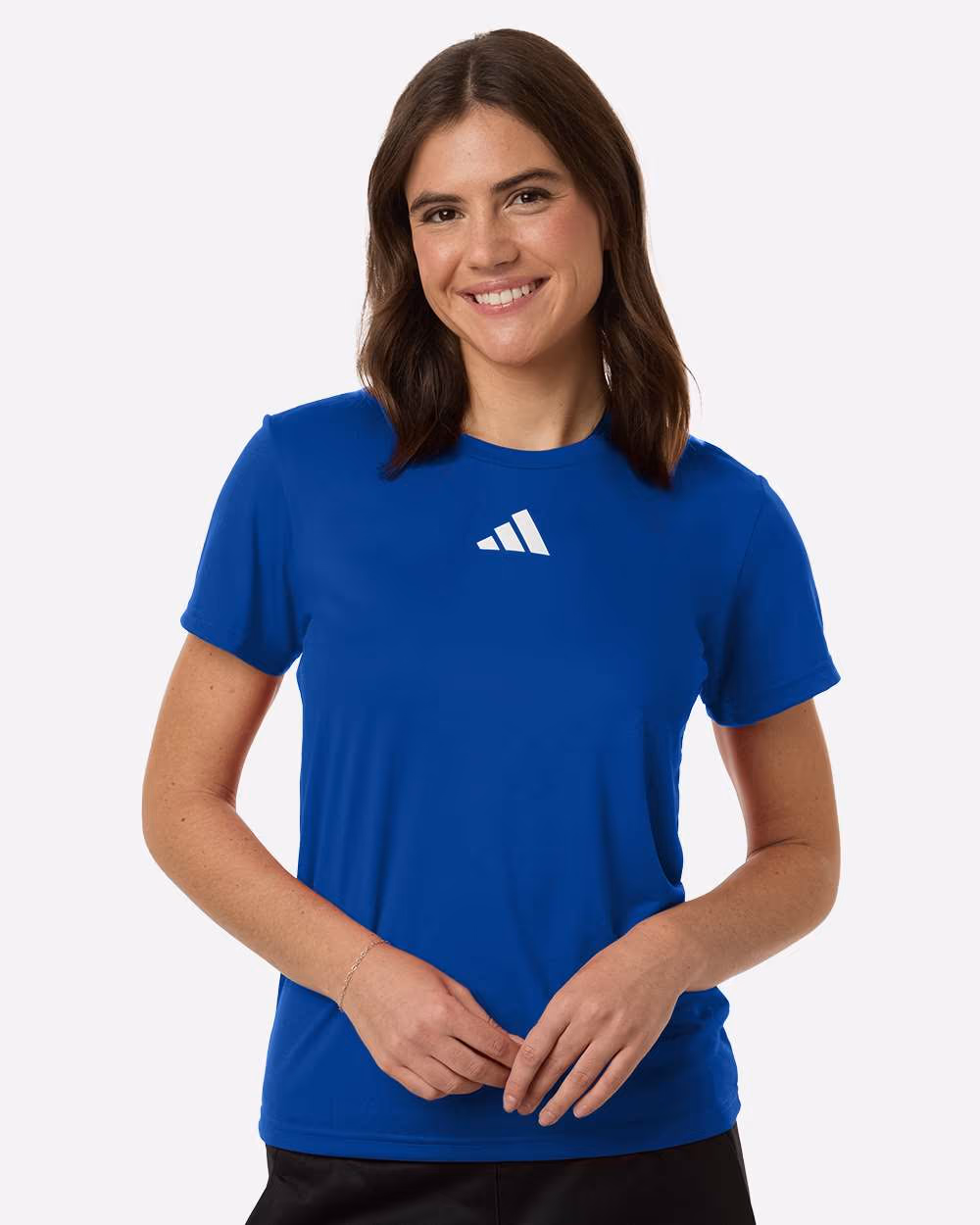 Team Royal Blue/ White - Adidas Women's Pregame T-Shirt - Model Front
