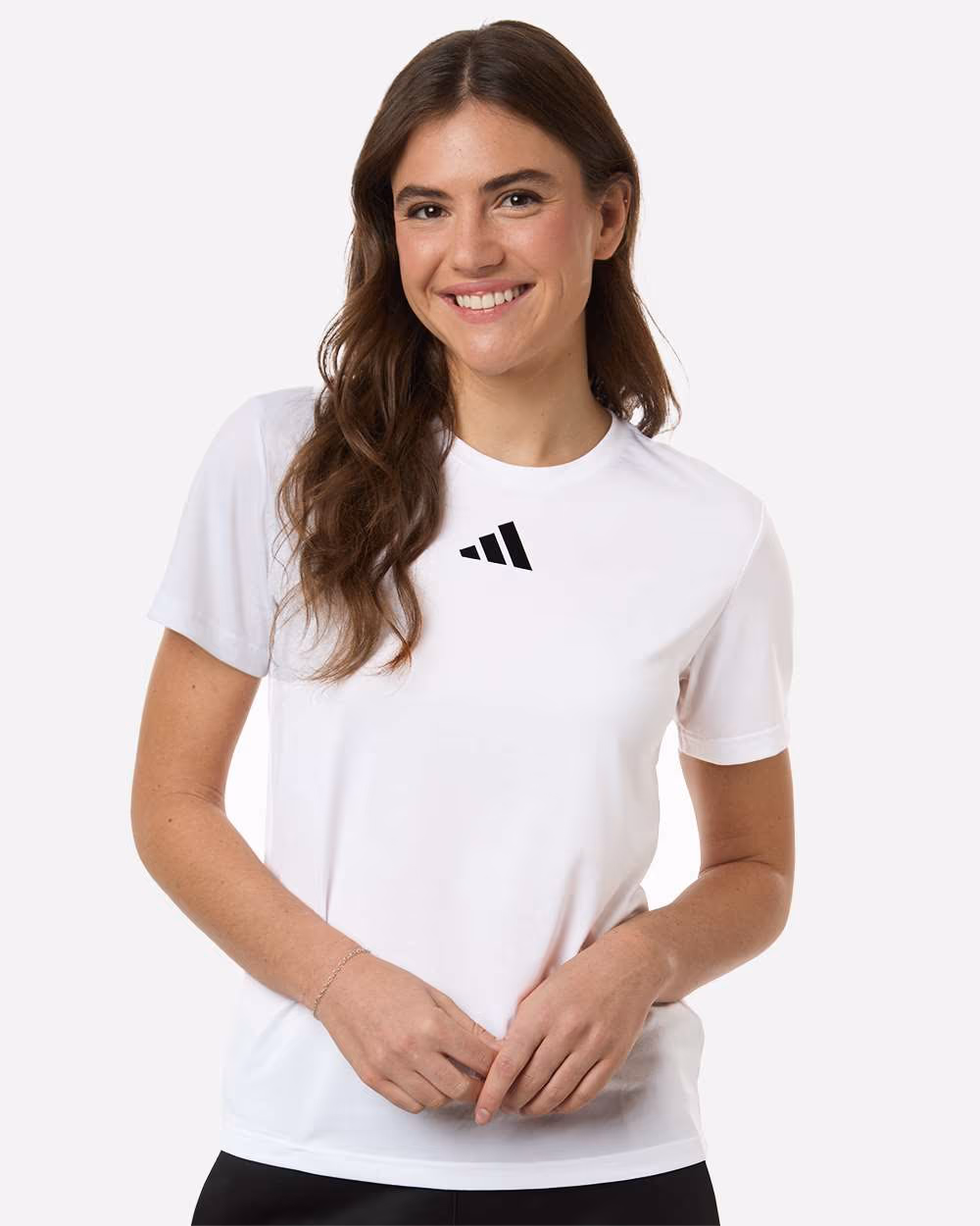 White/ Black - Adidas Women's Pregame T-Shirt - Model Front