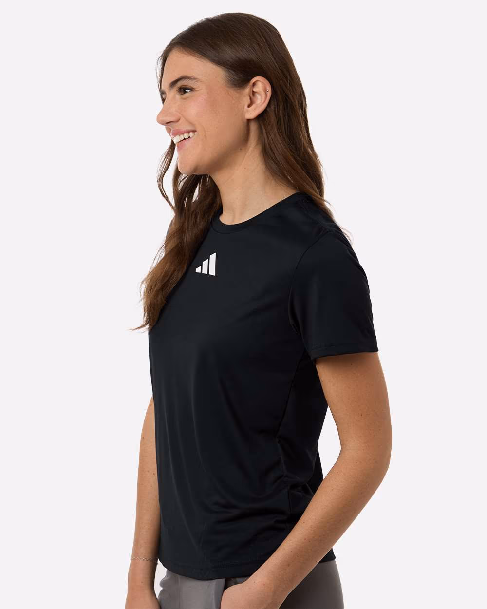 Black/ White - Adidas Women's Pregame T-Shirt - Model Side