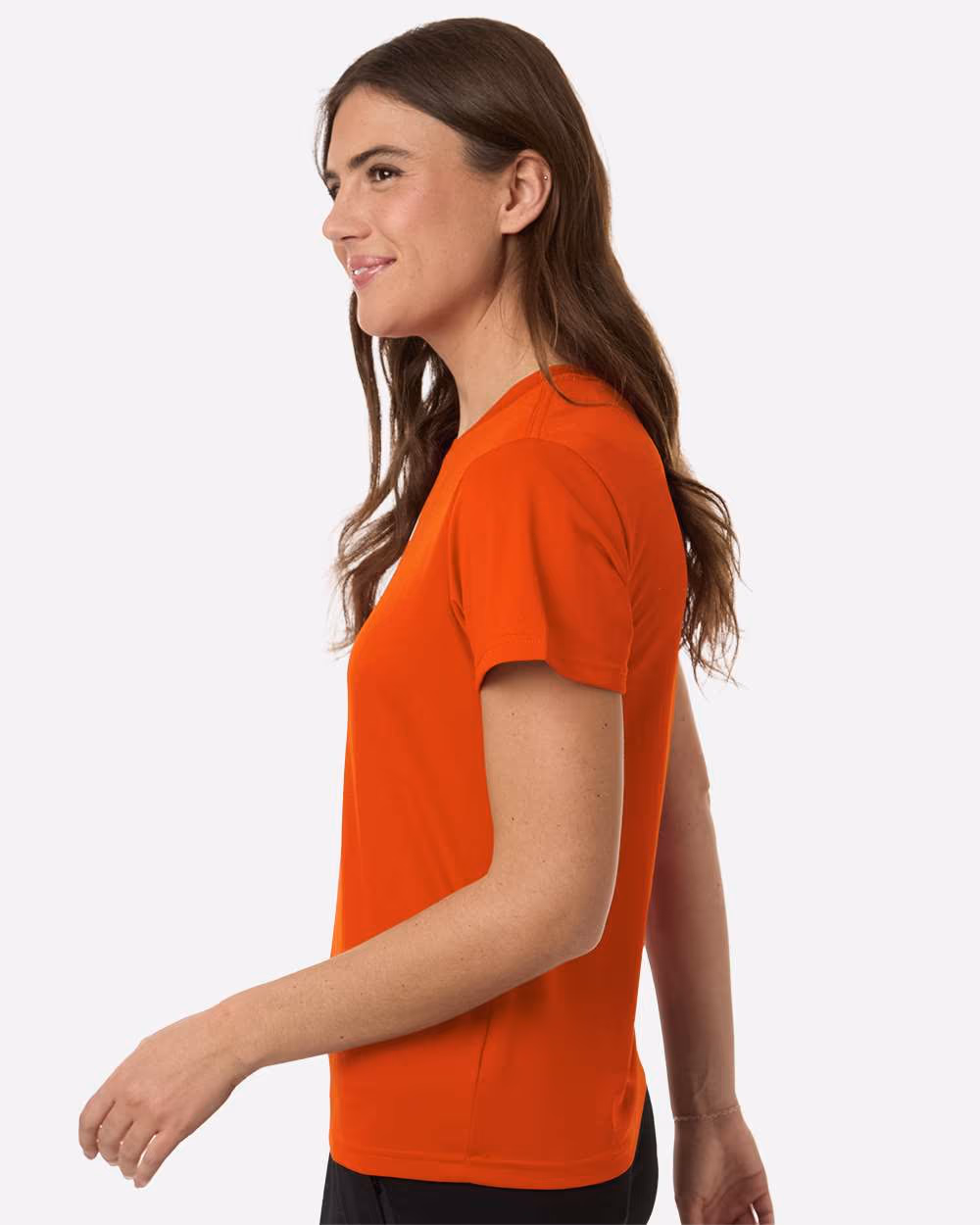Collegiate Orange/ White - Adidas Women's Pregame T-Shirt - Model Side