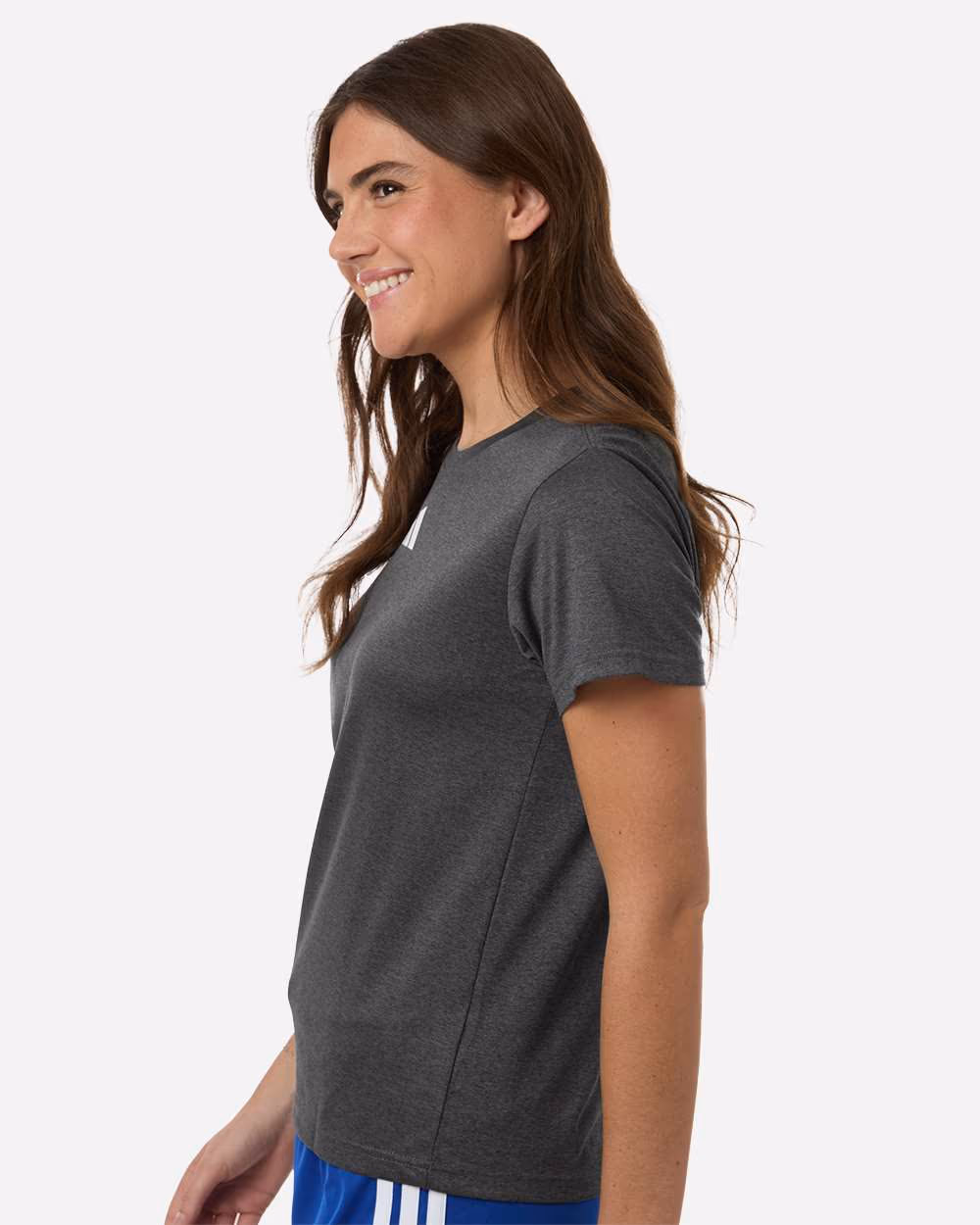 Dark Grey Heather/ White - Adidas Women's Pregame T-Shirt - Model Side