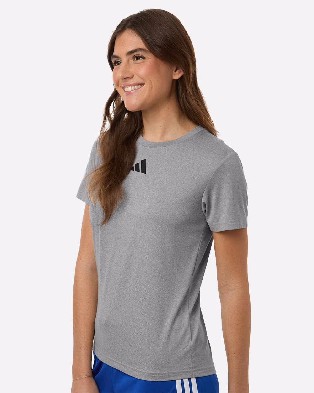 Medium Grey Heather/ Black - Adidas Women's Pregame T-Shirt - Model Side