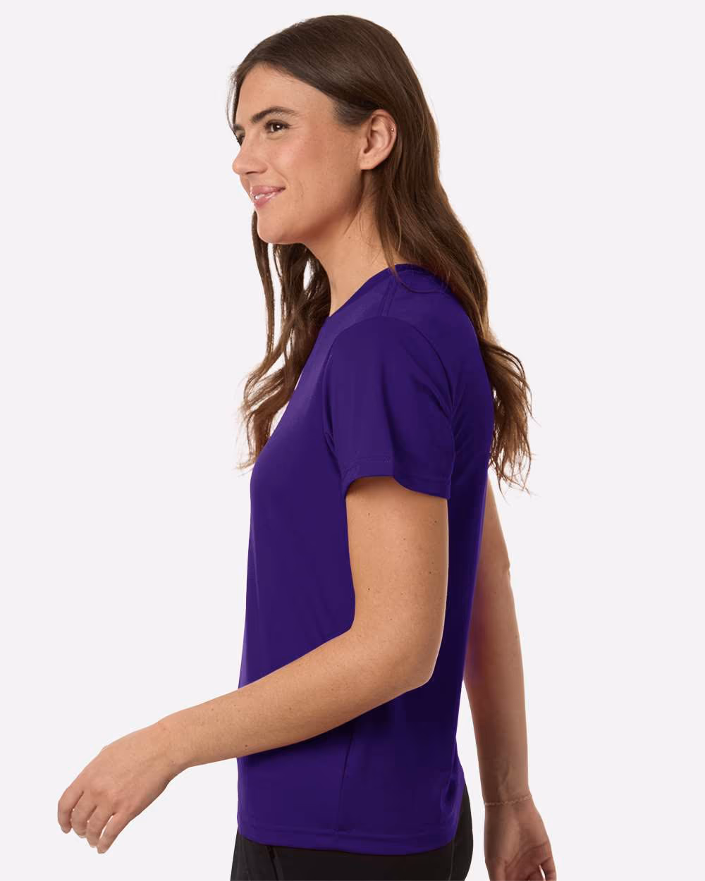 Team Collegiate Purple/ White - Adidas Women's Pregame T-Shirt - Model Side