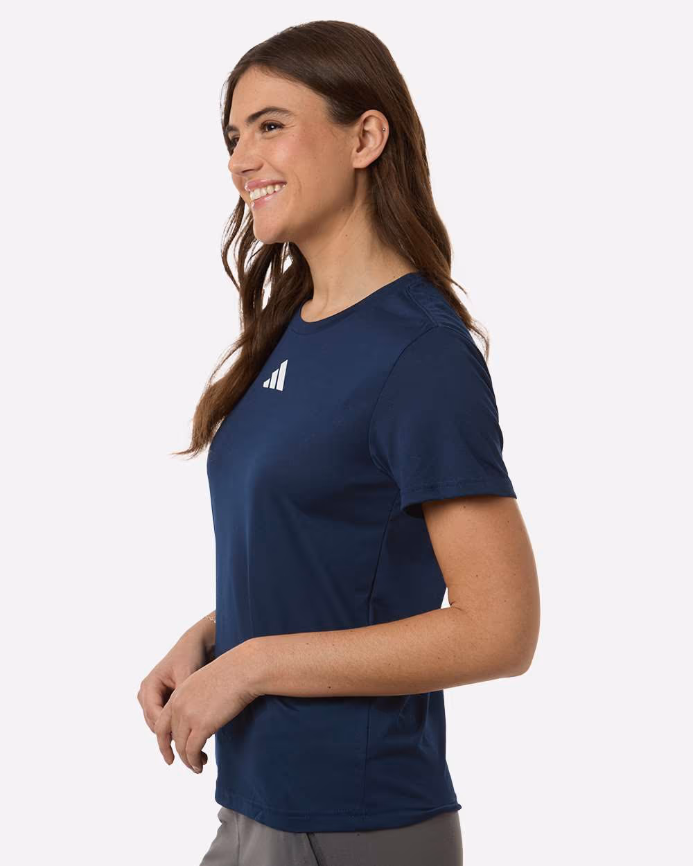 Team Navy Blue/ White - Adidas Women's Pregame T-Shirt - Model Side