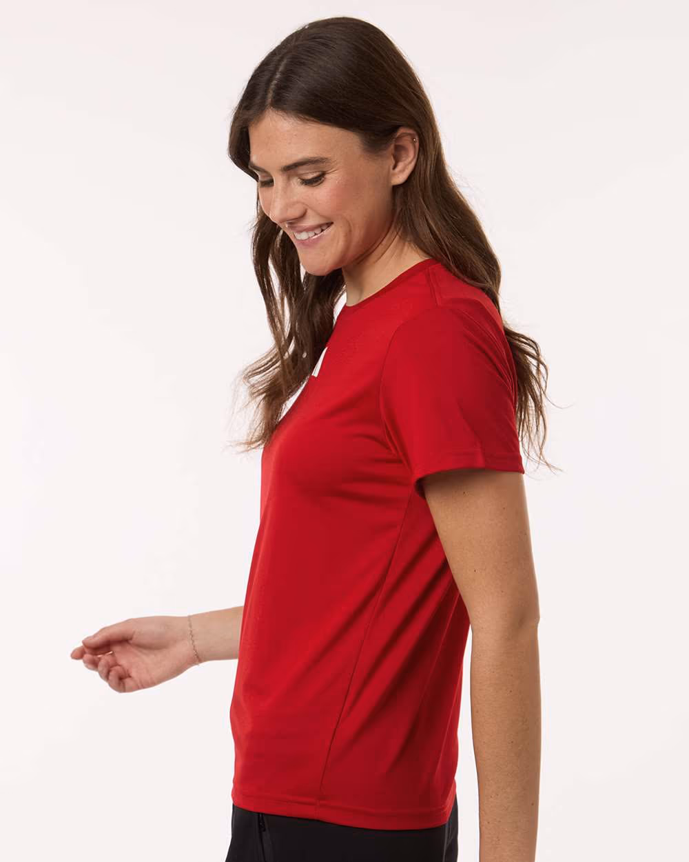 Team Power Red/ White - Adidas Women's Pregame T-Shirt - Model Side