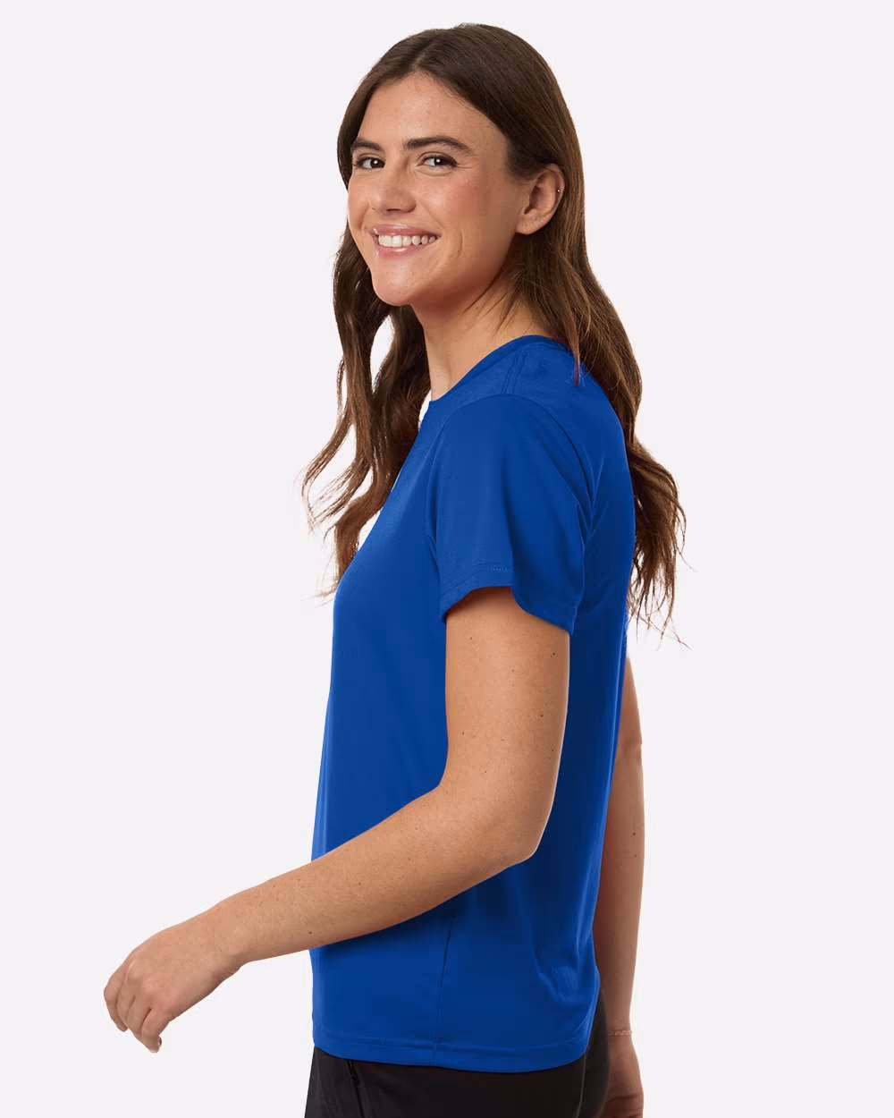 Team Royal Blue/ White - Adidas Women's Pregame T-Shirt - Model Side