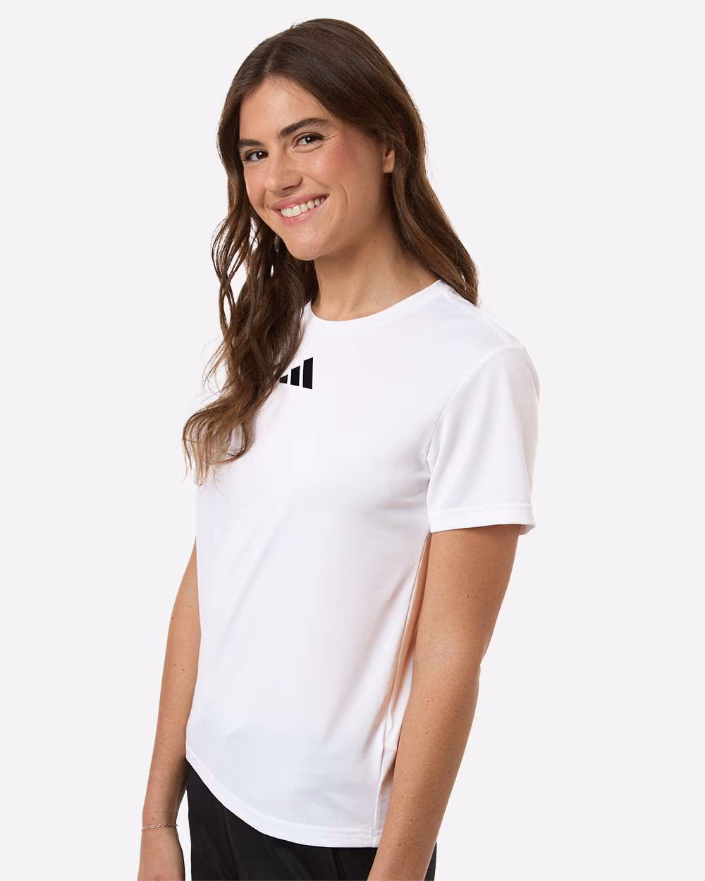 White/ Black - Adidas Women's Pregame T-Shirt - Model Side