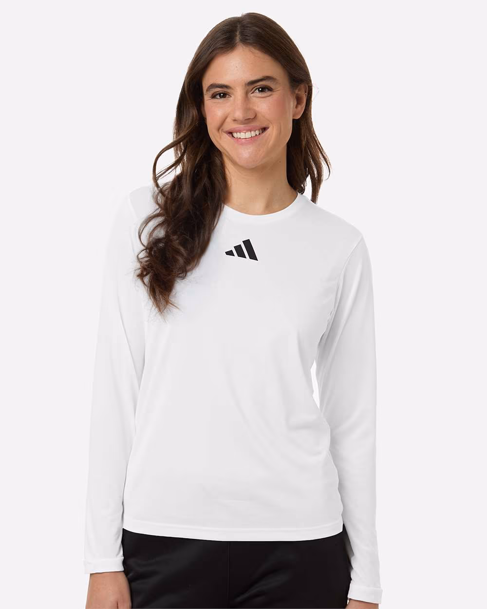 Custom White/ Black - Adidas Women's Pregame Long Sleeve T-Shirt - Model Front