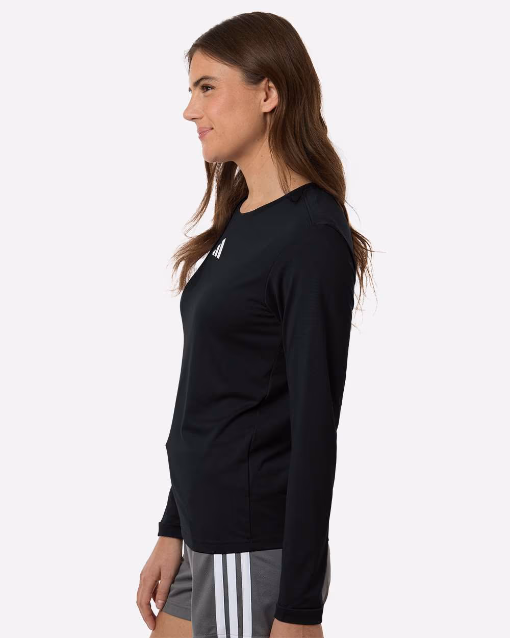 Custom Black/ White - Adidas Women's Pregame Long Sleeve T-Shirt - Model Side