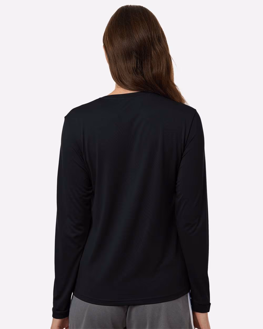 Black/ White - Adidas Women's Pregame Long Sleeve T-Shirt - Model Back