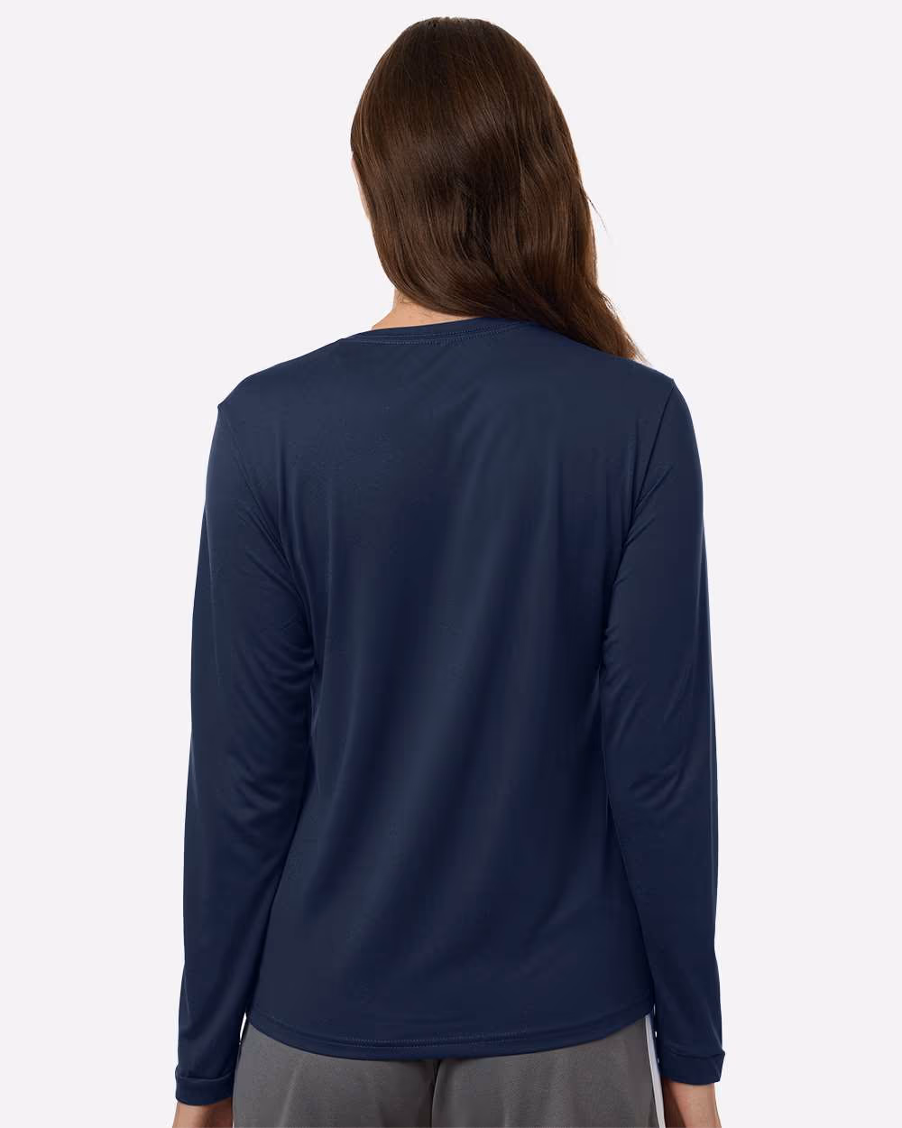 Team Navy Blue/ White - Adidas Women's Pregame Long Sleeve T-Shirt - Model Back