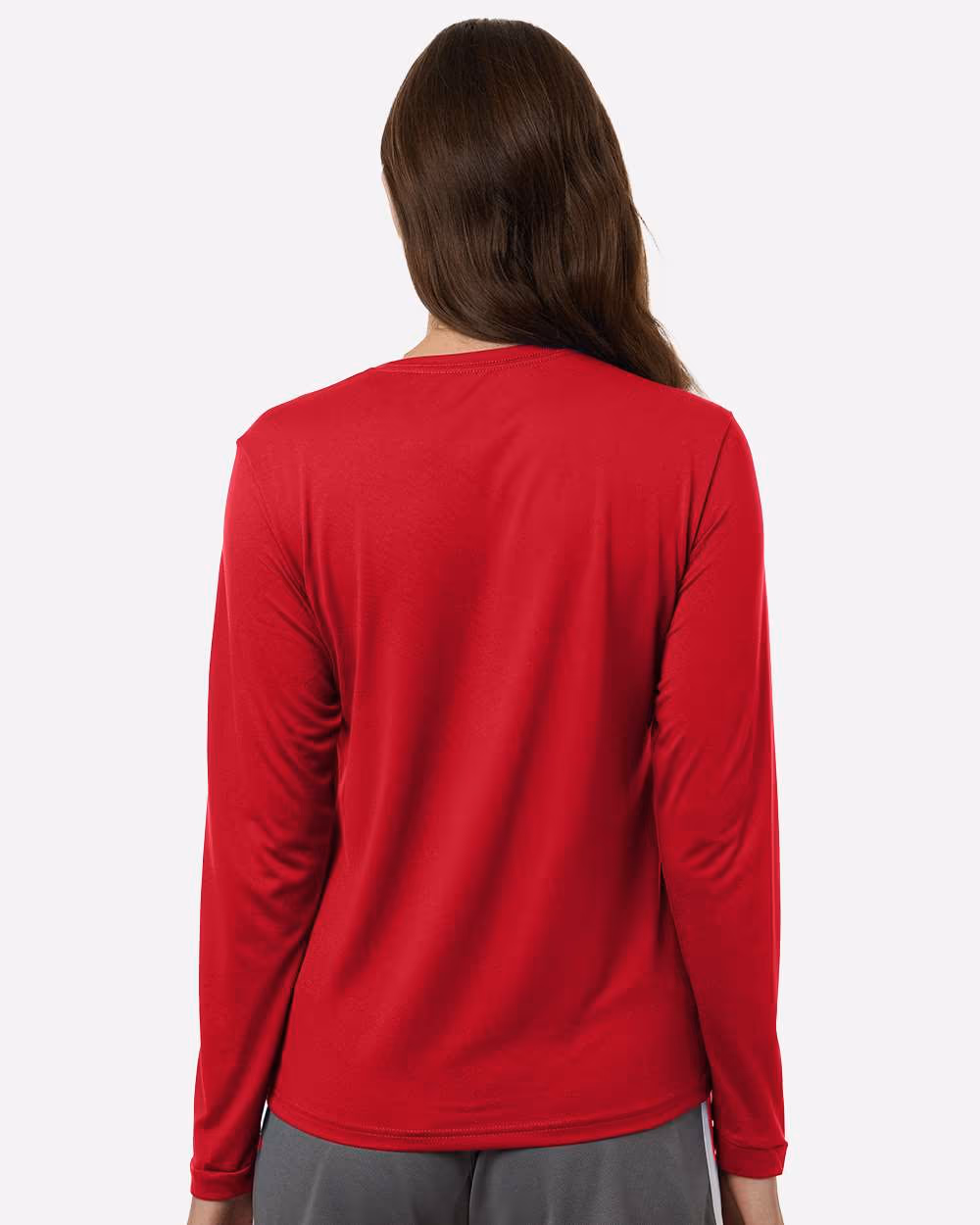 Team Power Red/ White - Adidas Women's Pregame Long Sleeve T-Shirt - Model Back
