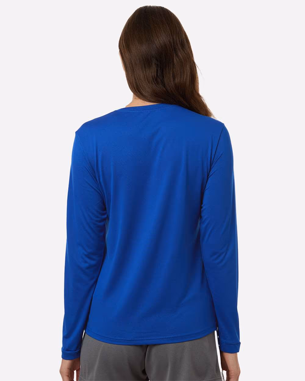 Team Royal Blue/ White - Adidas Women's Pregame Long Sleeve T-Shirt - Model Back