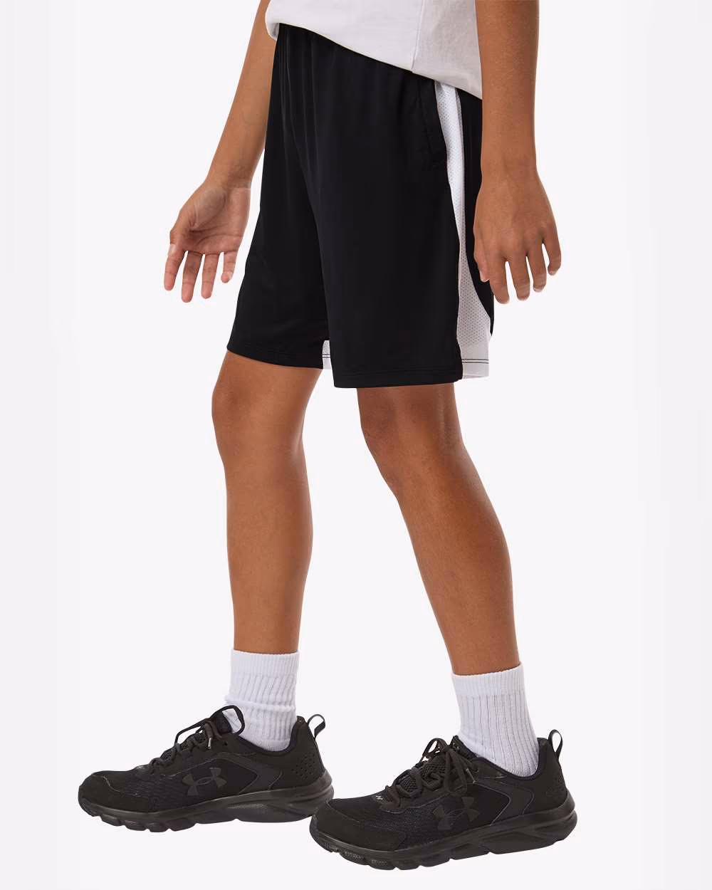 Custom Black/ White - Under Armour Youth Tech Vent Athletic Shorts - Model Side