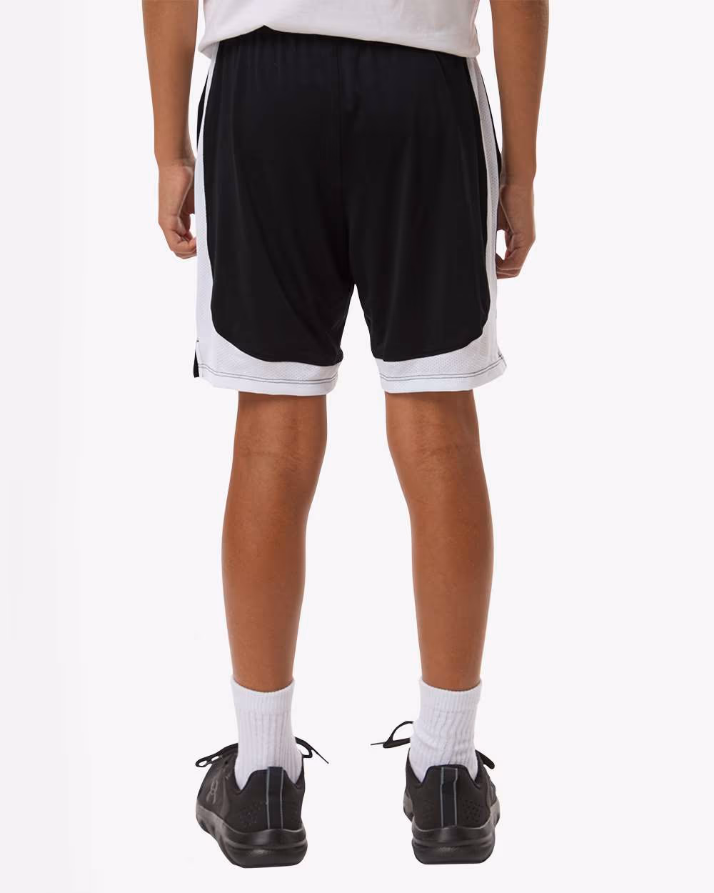Custom Black/ White - Under Armour Youth Tech Vent Athletic Shorts - Model Back