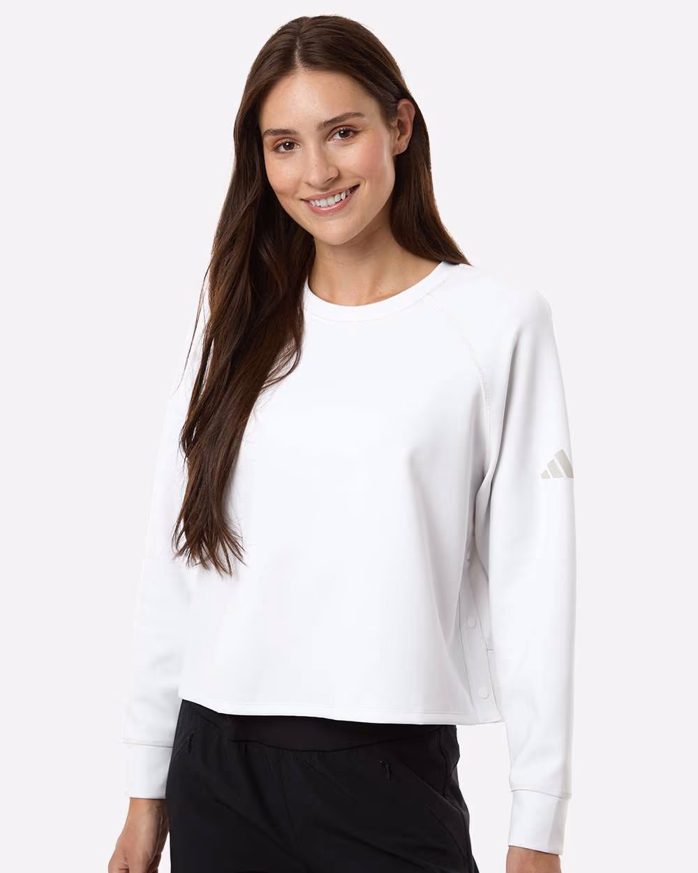 Custom Adidas Women's Beyond Side-Snap Crewneck Sweatshirt - White