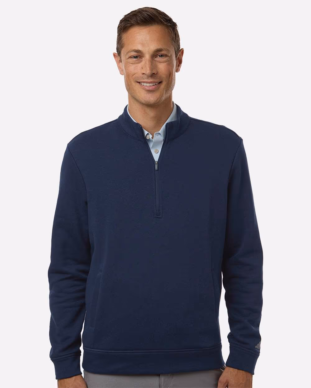Custom Adidas Men's Elevated Fleece Quarter-Zip Pullover - Collegiate Navy