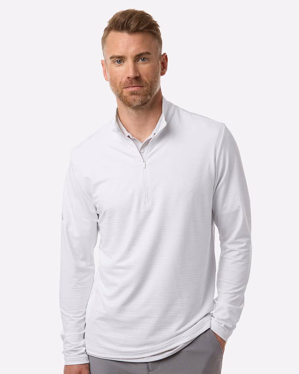Custom Employee Appreciation Kit - Adidas Men's Textured Stripe Quarter-Zip Pullover