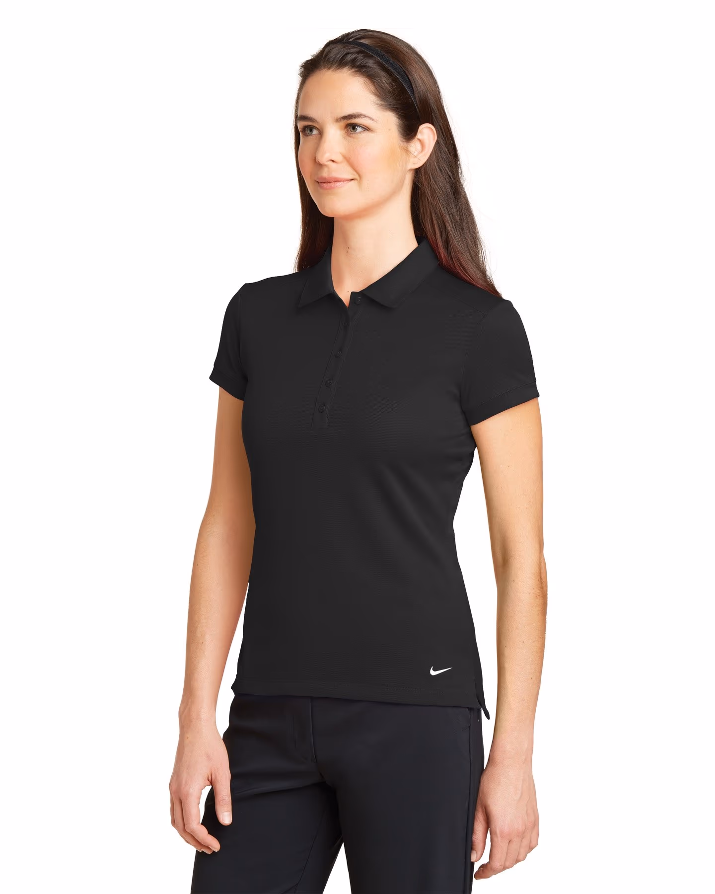 Custom Nike Women's Dri-FIT Solid Icon Pique Modern Fit Polo - Black 3q