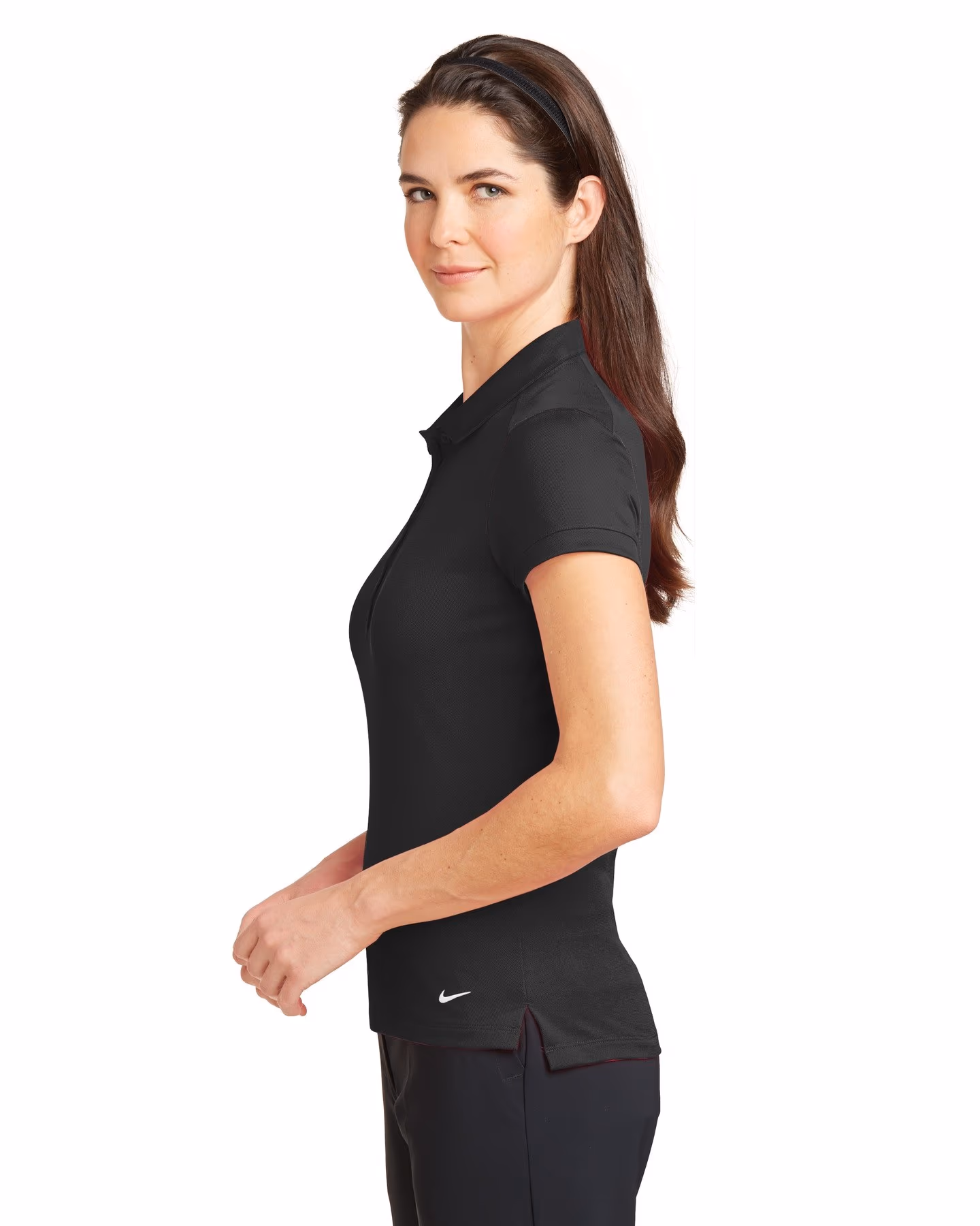 Custom Nike Women's Dri-FIT Solid Icon Pique Modern Fit Polo - Black side