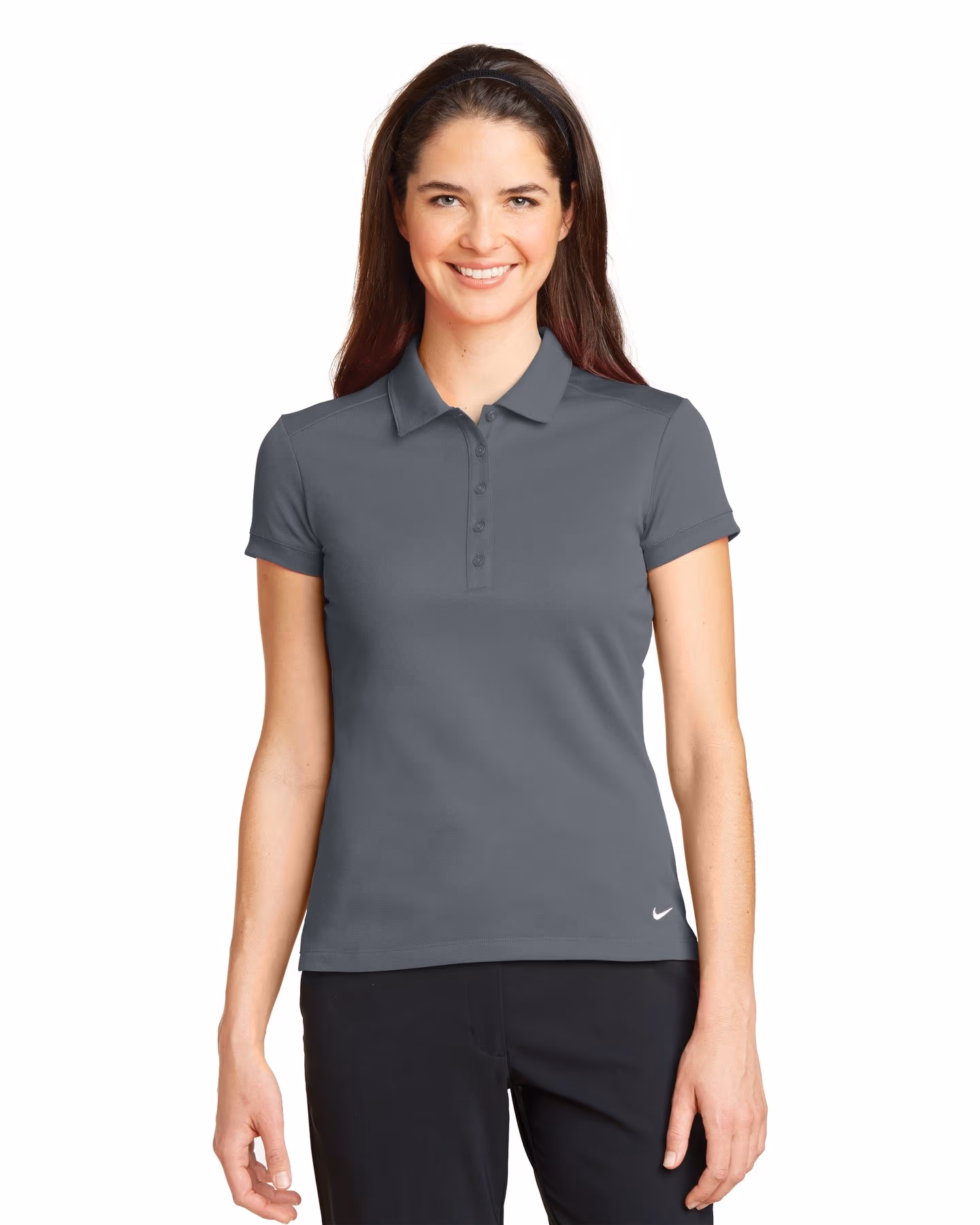 Custom Nike Women's Dri-FIT Solid Icon Pique Modern Fit Polo - Dark Grey front