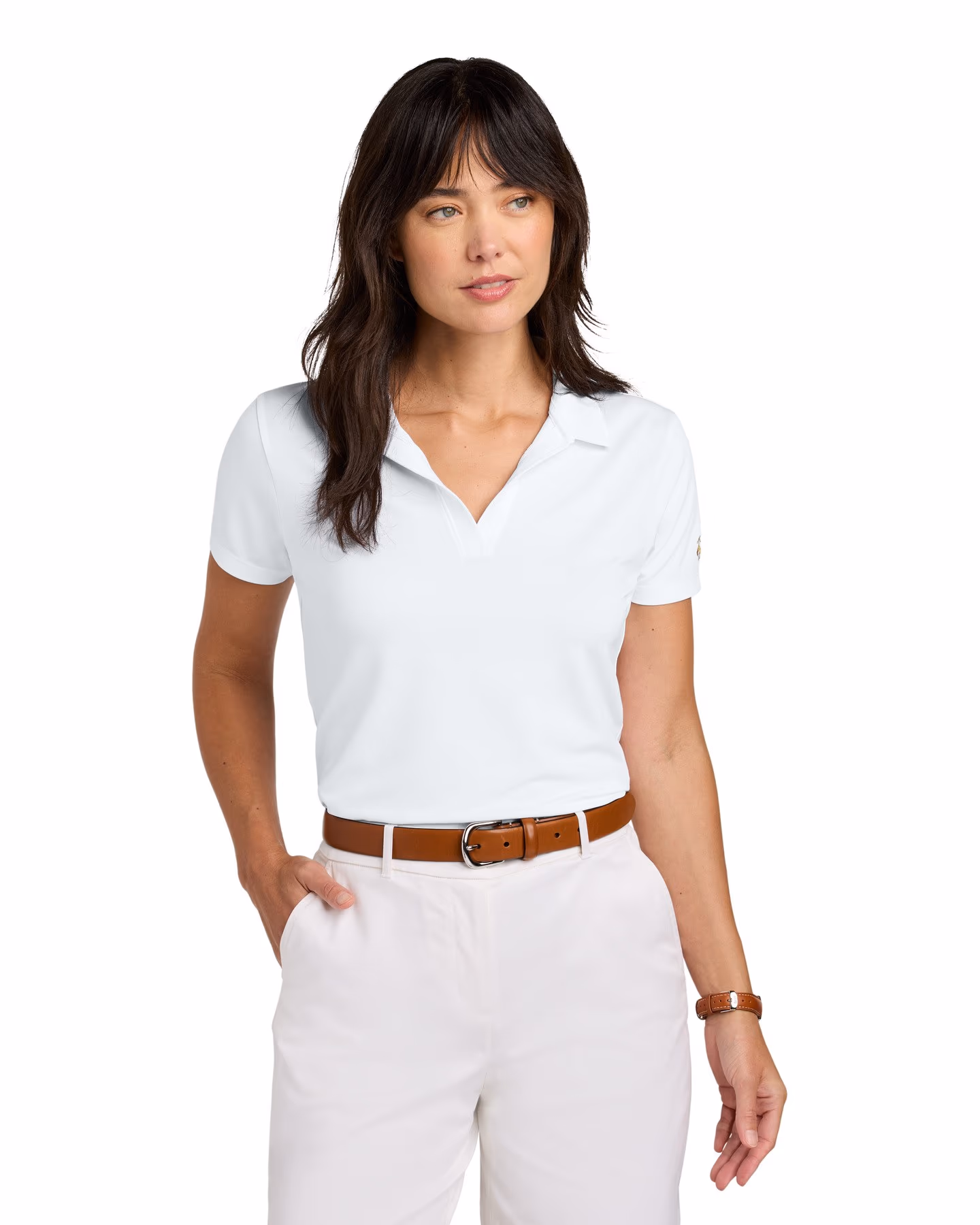 Brooks Brothers Women’s Mesh Pique Performance Polo - White front