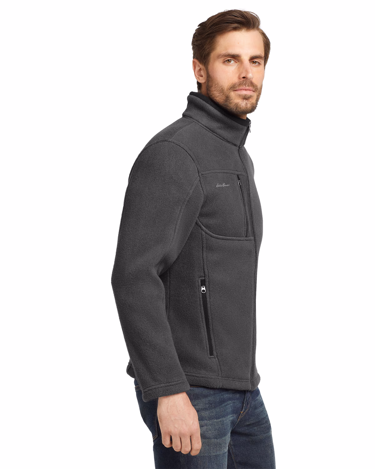 Custom Eddie Bauer Full-Zip Fleece Jacket, Grey Steel, side view