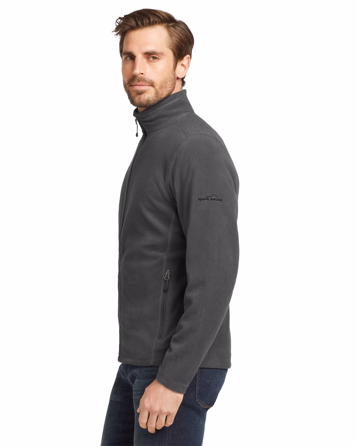 Custom Eddie Bauer Full-Zip Microfleece Jacket, Grey Steel, side view