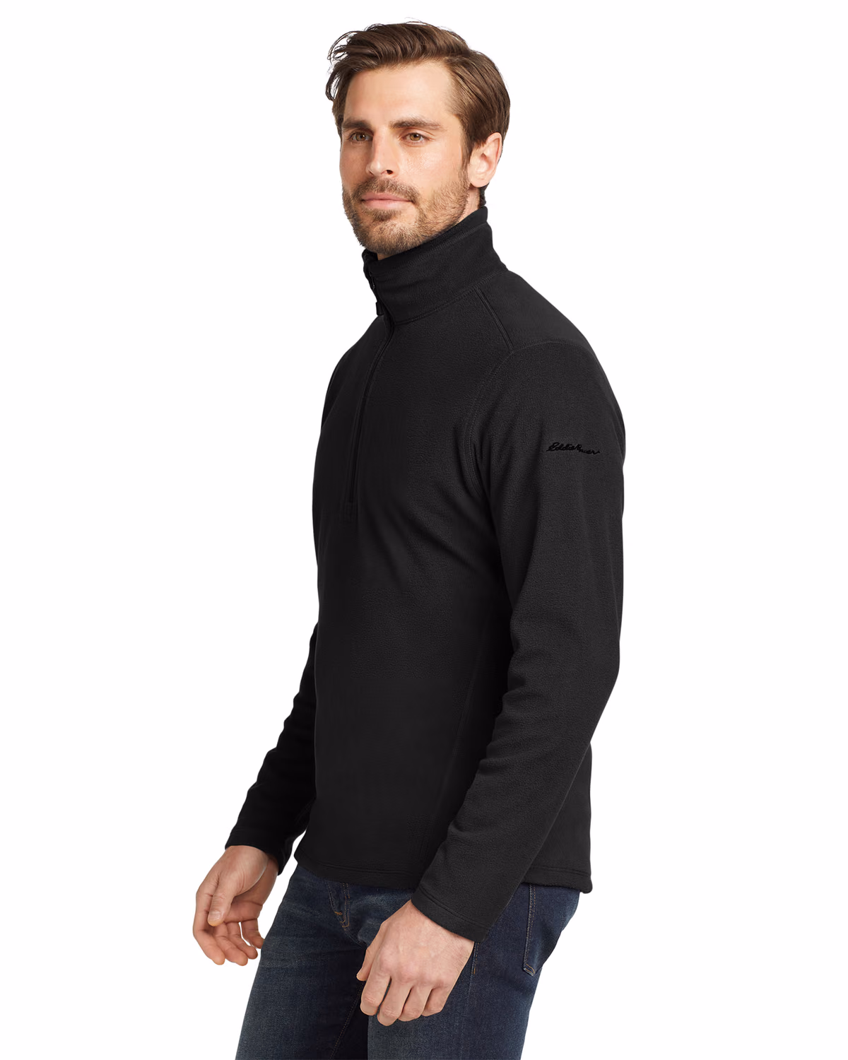 Custom Eddie Bauer 1/2-Zip Microfleece Jacket, Black, side view