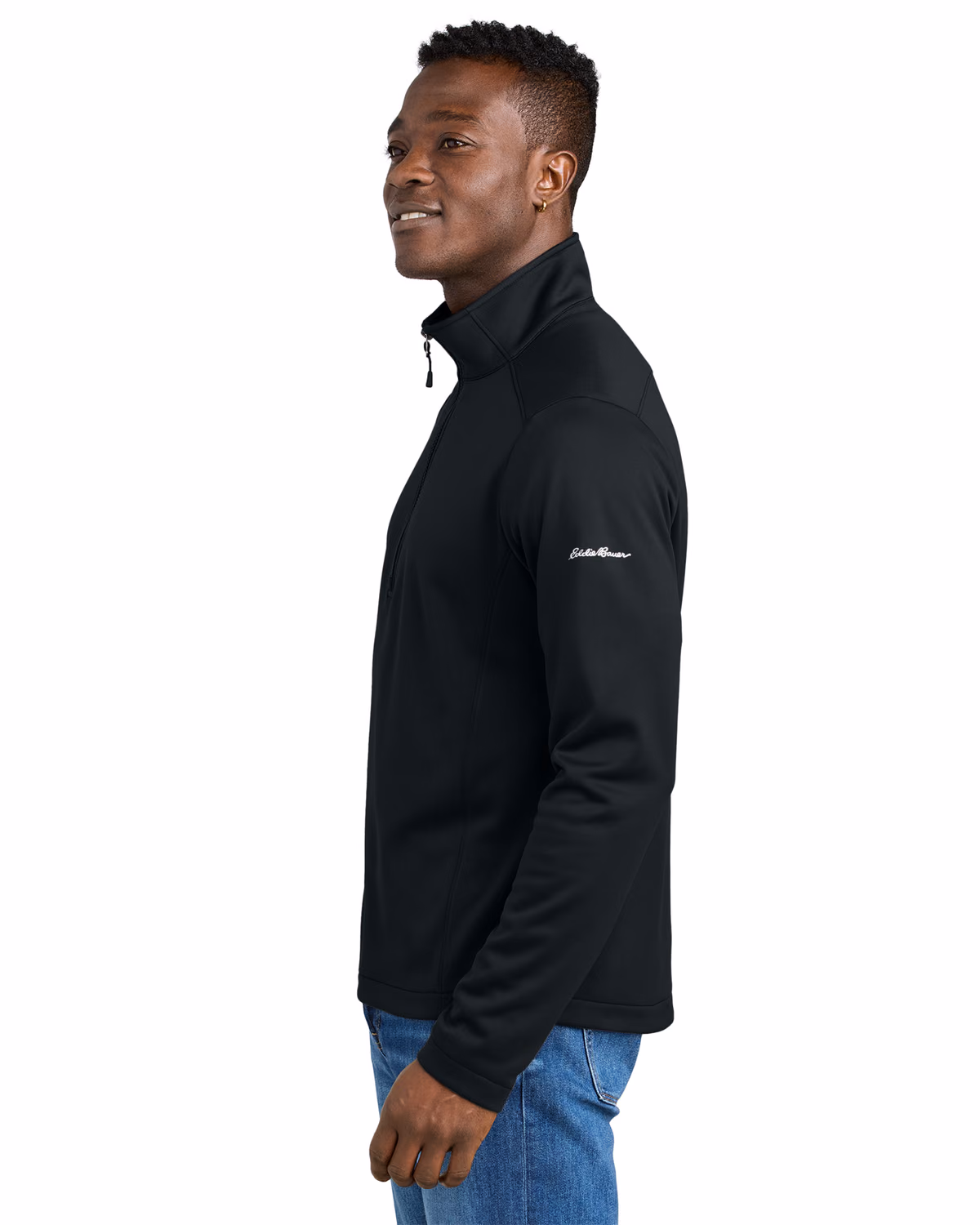 Custom Eddie Bauer Smooth Mid Layer Fleece 1/2-Zip, Black, side view