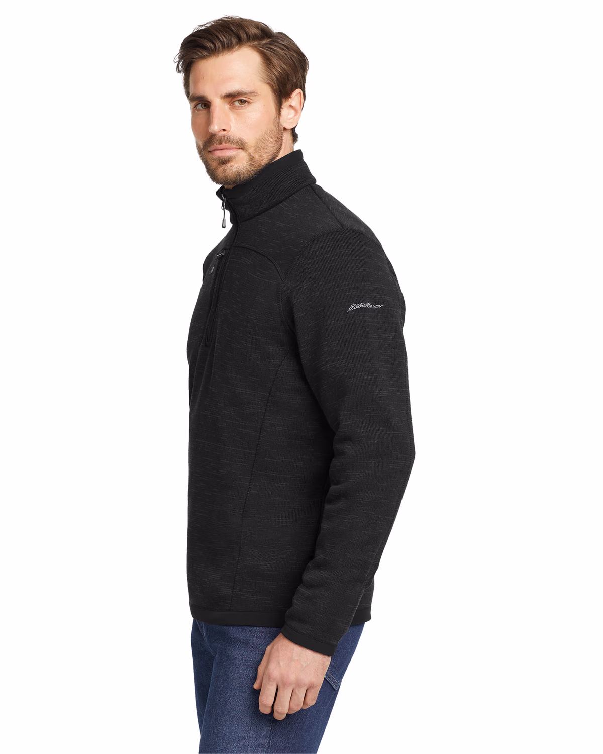 Custom Eddie Bauer Sweater Fleece 1/4-Zip, Black, side view