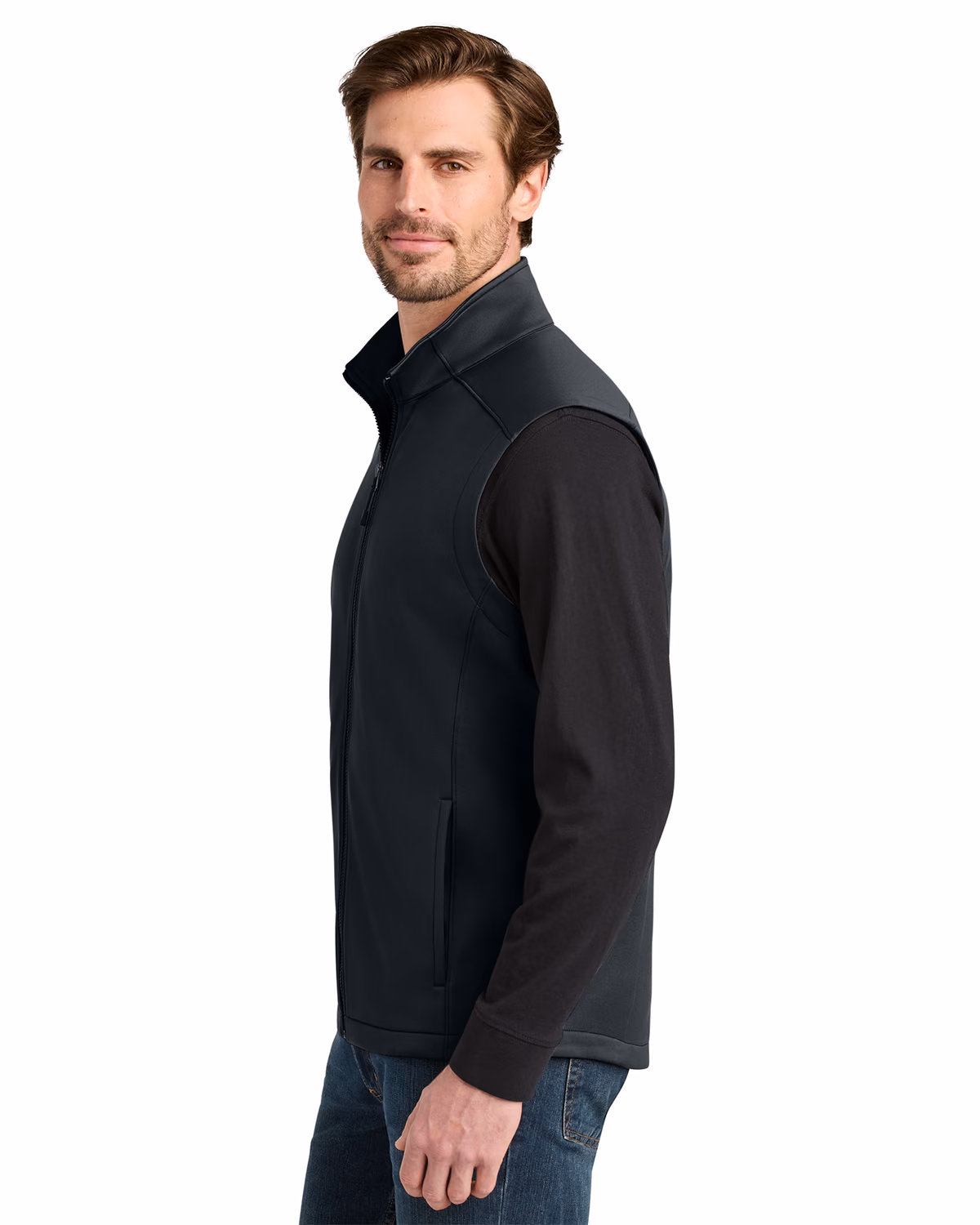 Custom Eddie Bauer Smooth Mid Layer Fleece Vest, Black, side view