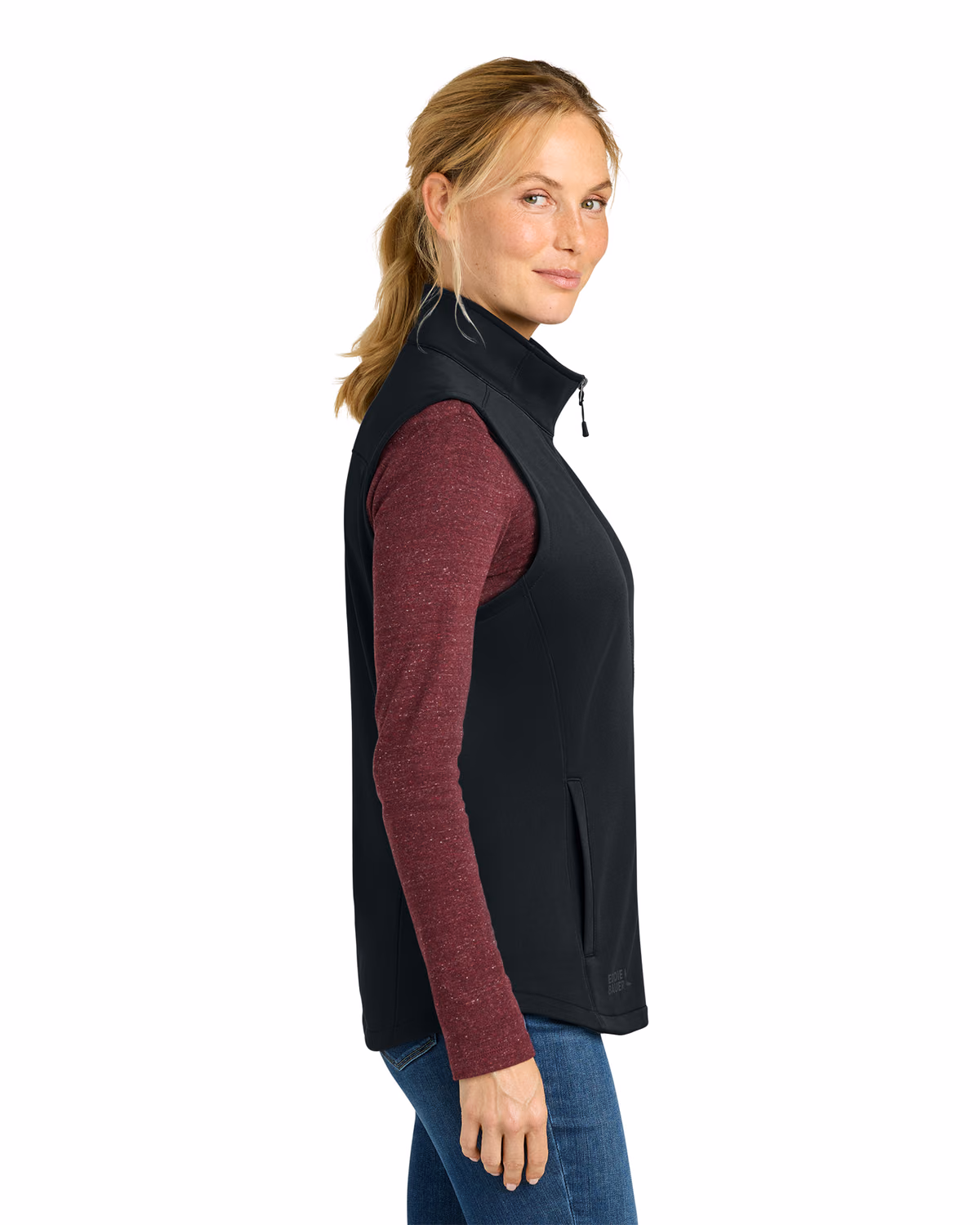 Custom Eddie Bauer Women’s Smooth Mid Layer Fleece Vest, Black, side view