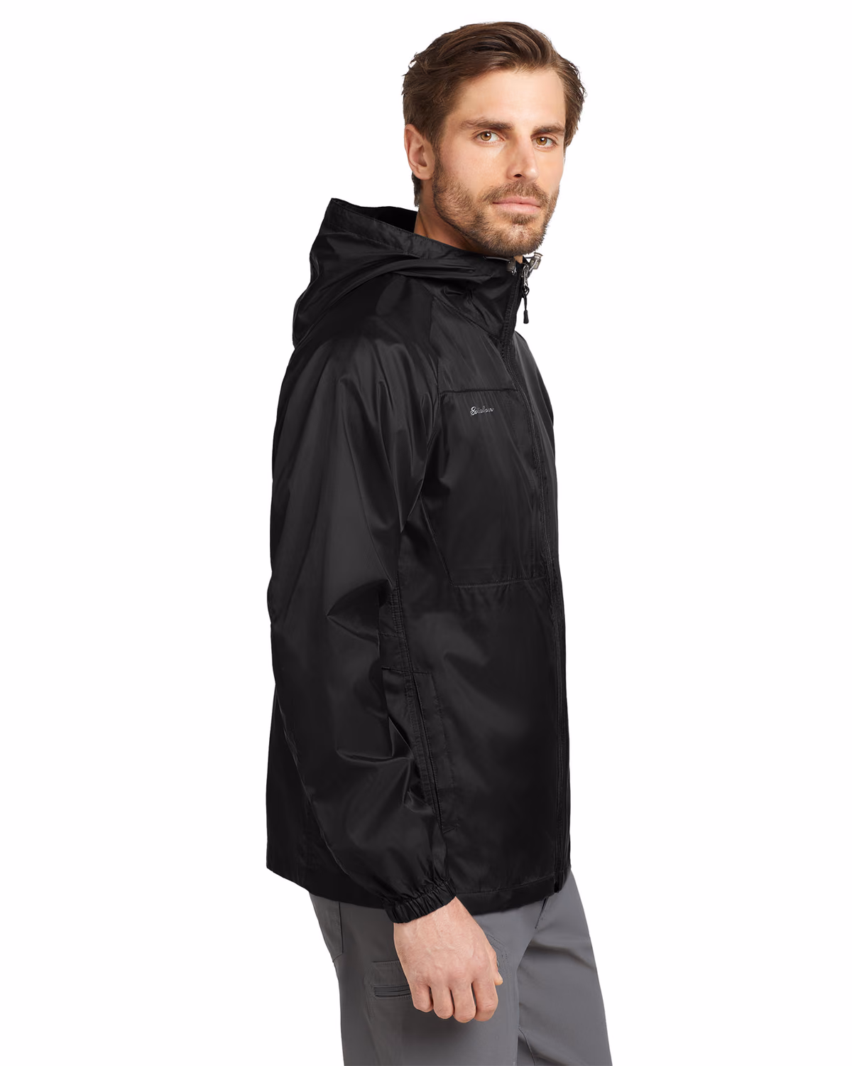 Custom Eddie Bauer Packable Wind Jacket, Black, side view