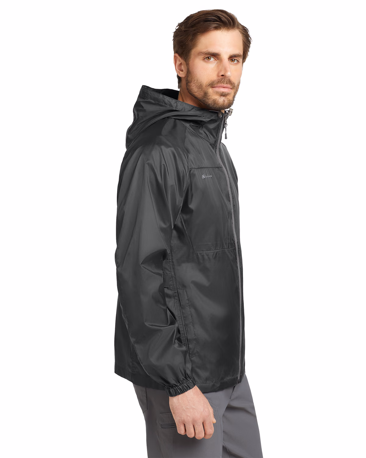 Custom Eddie Bauer Packable Wind Jacket, Grey Steel, side view