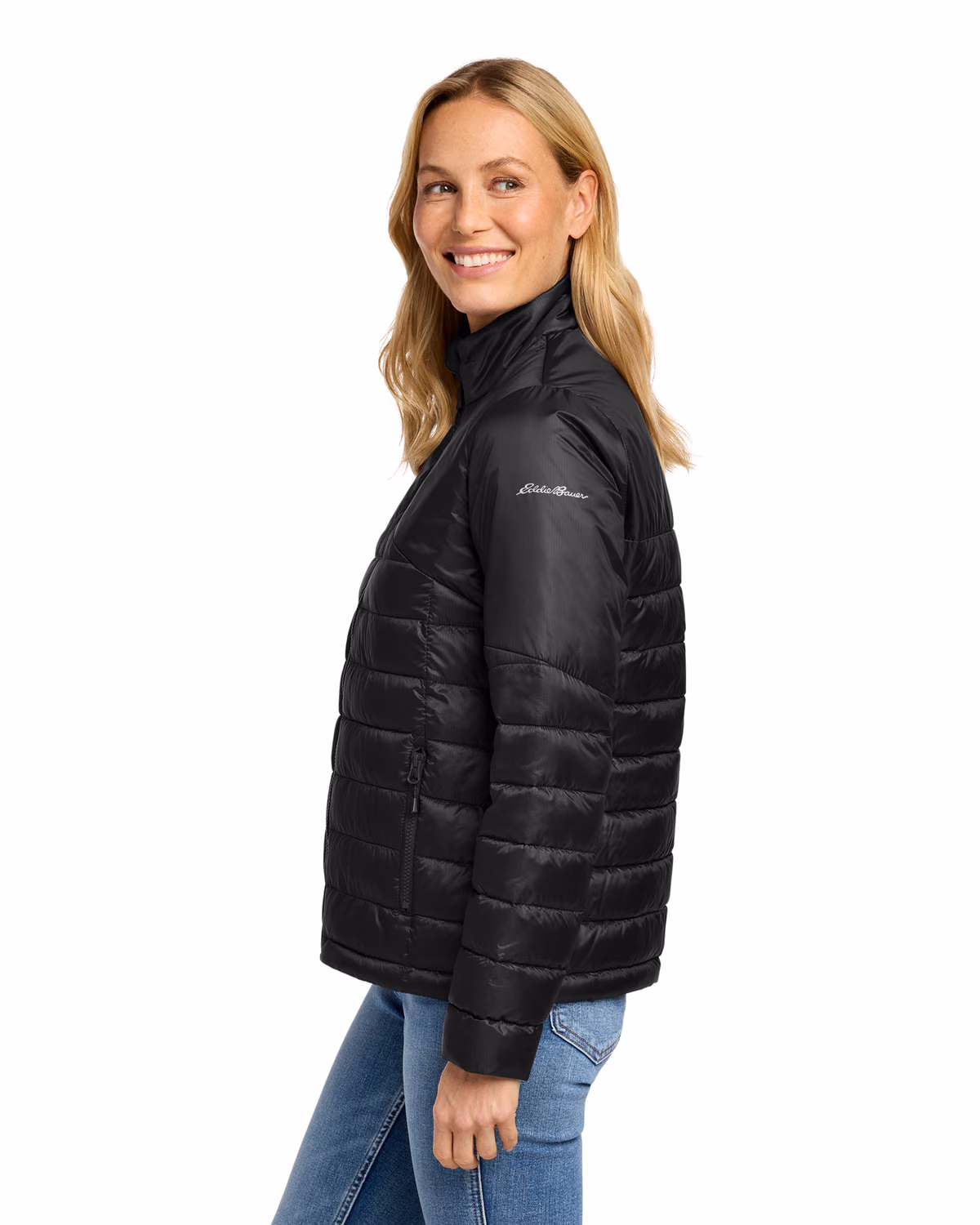Custom Eddie Bauer Women's Quilted Jacket, Deep Black, side view