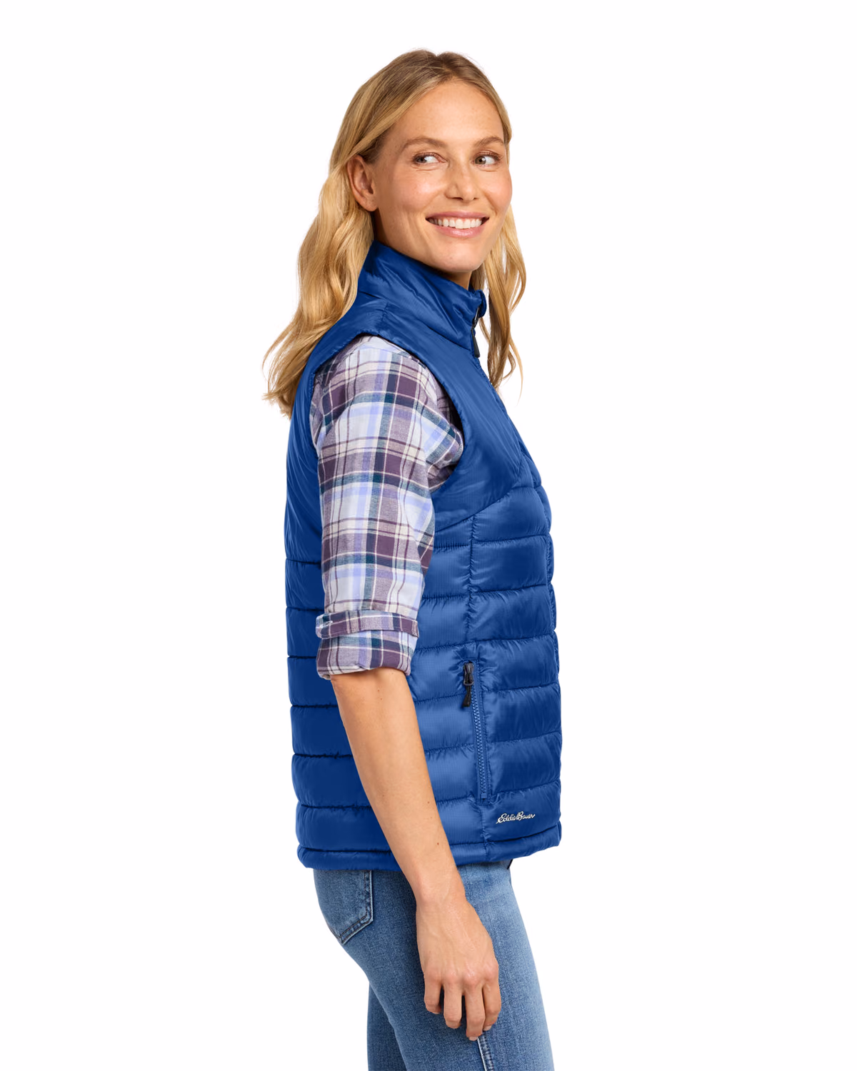 Custom Eddie Bauer Women's Quilted Vest, Cobalt Blue, side view