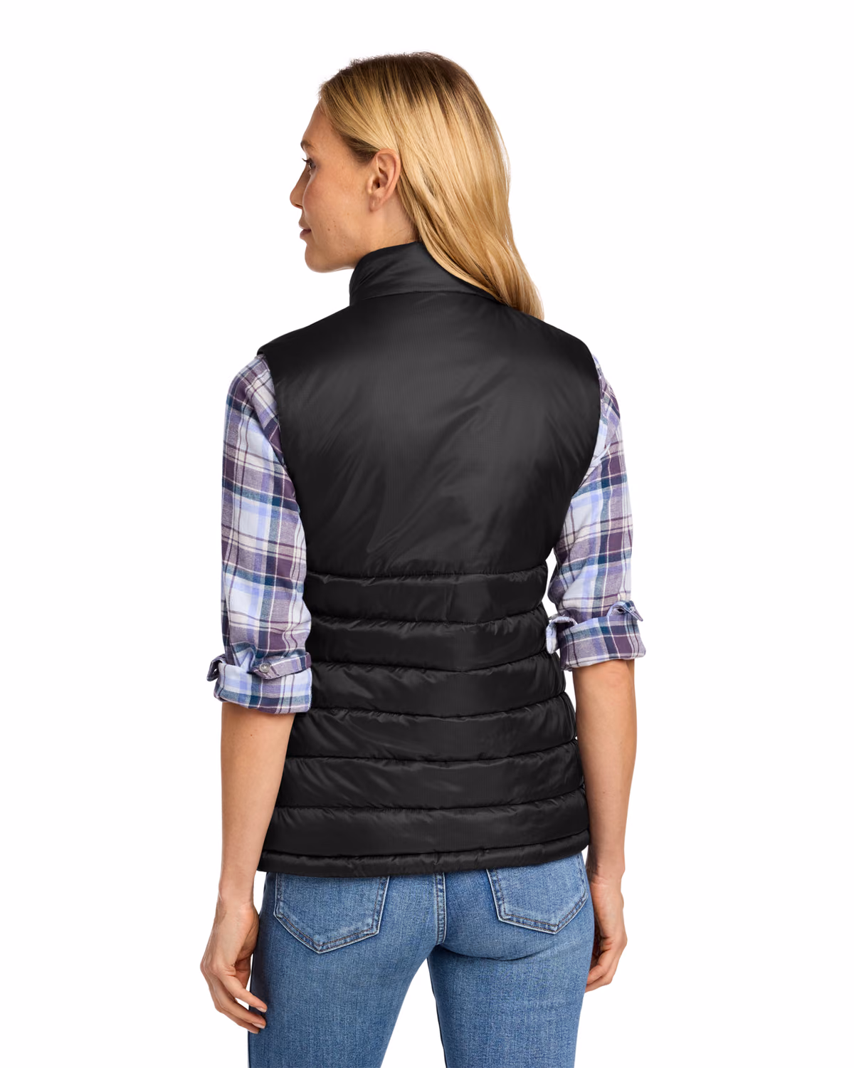 Custom Eddie Bauer Women's Quilted Vest, Deep Black, back view